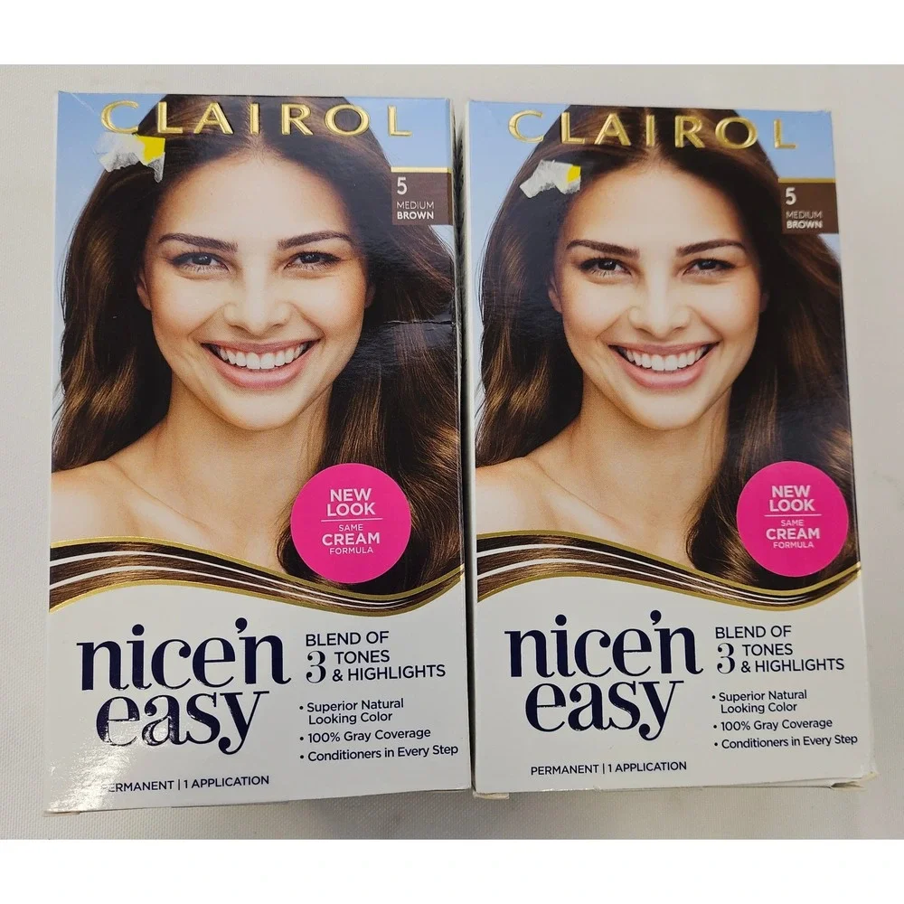 Clairol Nice'n Easy Permanent Hair Color 5 Medium Brown 2 Boxes Gray‎ Coverage⁶
